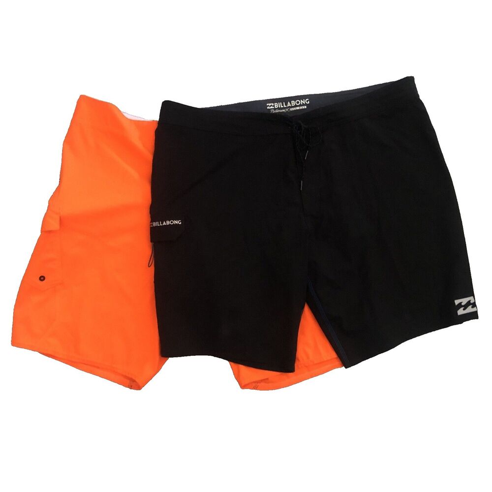 Billabong Lot 2 Board Shorts Mens 42 Orange Black Stretch Surf Swim Trunks 11”